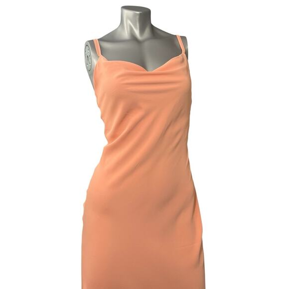 ABERCROMBIE & FITCH Peach Cowl Neck Maxi Dress Small Spaghetti Strap Wedding - Picture 2 of 8